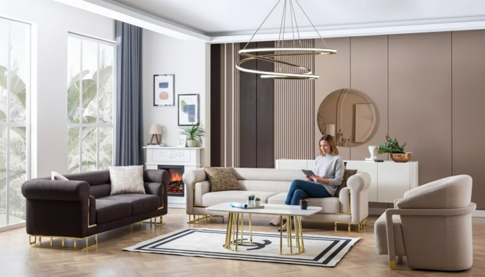 Sofà 3+1+1 posti set moderno design divano nuovo 3 pezzi. Tessuto nuovo