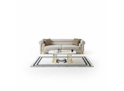 Divano 3 posti in tessuto per soggiorno, design moderno di lusso, bianco.