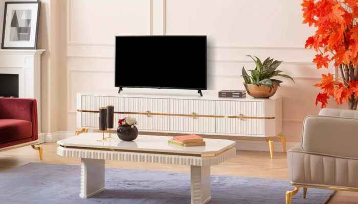 Tavolino Tavolino laterale 2 pezzi Mobili da soggiorno Tavolo consolle lowboard nuovo bianco.