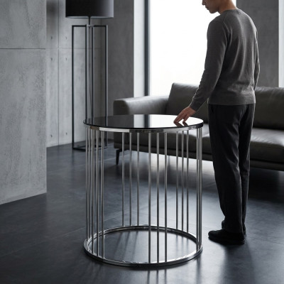 Tavolino da salotto in acciaio inossidabile nero design moderno.