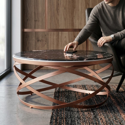Tavolino rotondo di lusso in legno, moderno design marrone per il salotto.
