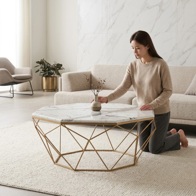 Tavolino da salotto Mobili Tavolo d'oro di lusso nuovo Design moderno del soggiorno in metallo