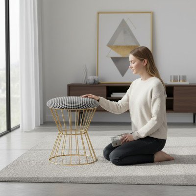 Sgabello Poggias piedi Cubo Mobili di lusso Design Stile Lounge Club Tessuto