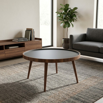 Tavolo da pranzo rotondo, tavolino da caffè, colore marrone, nuovo stile moderno in legno.