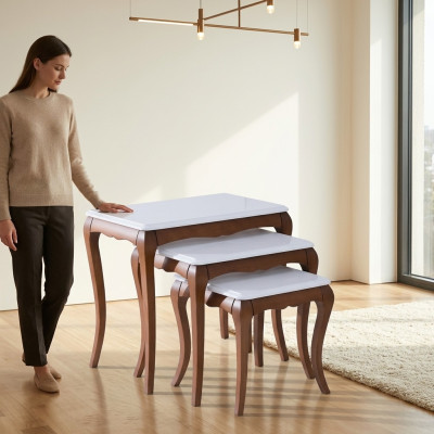 Tavolino 3x Soggiorno Mobili Materiale Legno Bianco Design Moderno