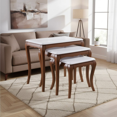 Tavolino 3x Soggiorno Mobili Materiale Legno Bianco Design Moderno