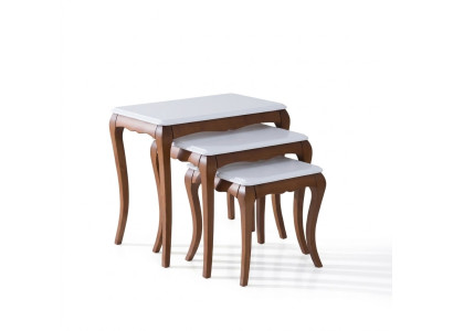 Tavolino 3x Soggiorno Mobili Materiale Legno Bianco Design Moderno