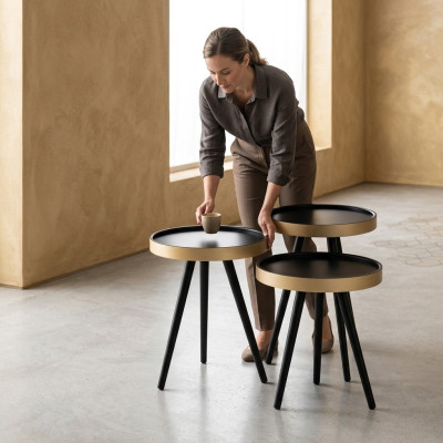 Tavolino auxiliar elegante Tavolino da salotto Tavolino Tondo in Legno nuovo nero