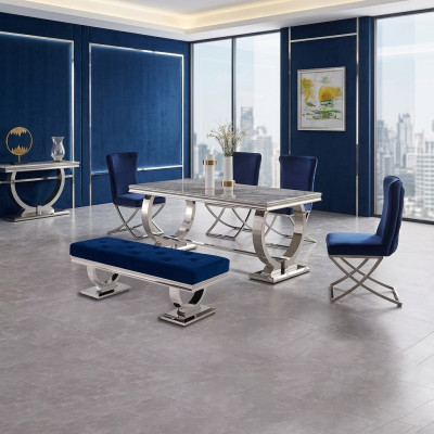 Designer tavolo rettangolare da pranzo, mobili da sala da pranzo di lusso in acciaio inossidabile.