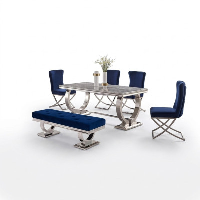Designer tavolo rettangolare da pranzo, mobili da sala da pranzo di lusso in acciaio inossidabile.