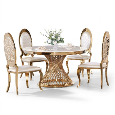 Designer Tavolo Rotondo in Oro Acciaio Inossidabile Mobili da Sala da Pranzo di Stile