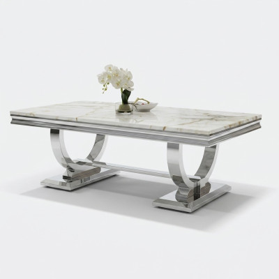 Tavolino moderno grigio in acciaio inossidabile per il soggiorno con design di lusso.