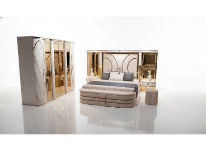 Set da camera da letto Letto 2x Comodini Sgabello di lusso nuovo 5 pezzi Design in legno
