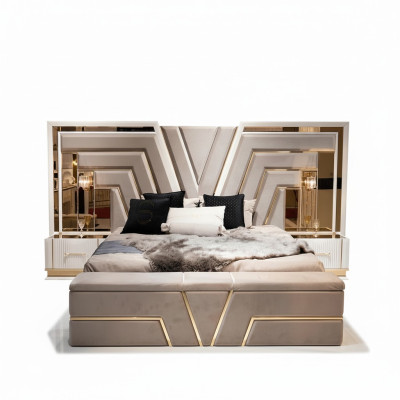 Set da camera da letto con letto 2 comodini di lusso nuovo 3 pezzi design moderno in legno.