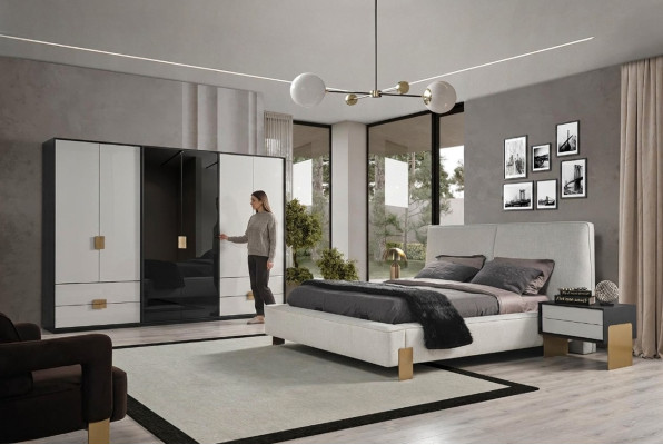 Set da camera da letto Letto 2x comodini Armadio di lusso nuovo 4 pezzi in legno