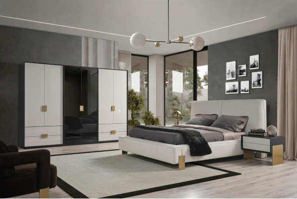 Set da camera da letto Letto 2x comodini Armadio di lusso nuovo 4 pezzi in legno