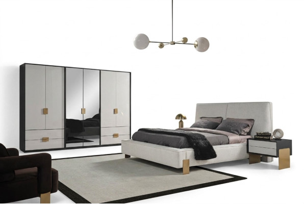 Set da camera da letto Letto 2x comodini Armadio di lusso nuovo 4 pezzi in legno