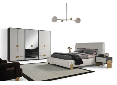 Set da camera da letto Letto 2x comodini Armadio di lusso nuovo 4 pezzi in legno
