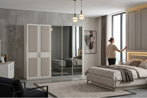Set da camera da letto, letto 2 comodini armadio lusso nuovo 4 pezzi