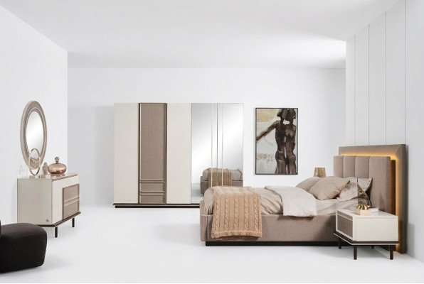 Set camera da letto con letto, 2 comodini, tavolo da toeletta di lusso nuovo, set di design 6 pezzi
