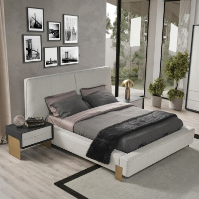 Set da camera da letto di lusso con letto matrimoniale di design, 2 comodini eleganti