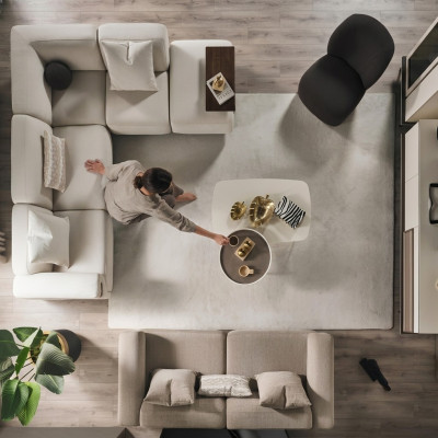 Divano d'angolo beige design di lusso a L con poltrona design.