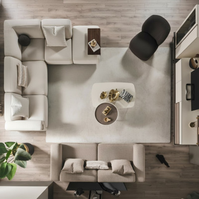 Divano d'angolo beige design di lusso a L con poltrona design.