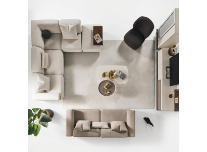 Divano d'angolo beige design di lusso a L con poltrona design.