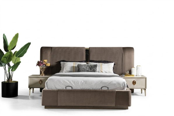 Set da camera da letto marrone Designer Letto matrimoniale 2 comodini Mobili di lusso