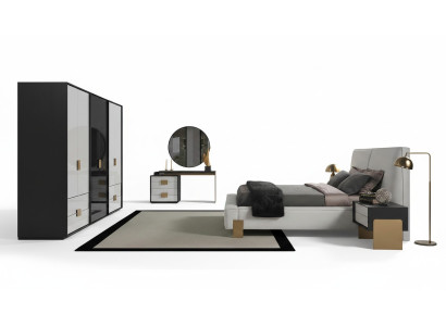 Modern set da camera da letto con letto matrimoniale, 2 comodini e una toeletta, 6 pezzi.