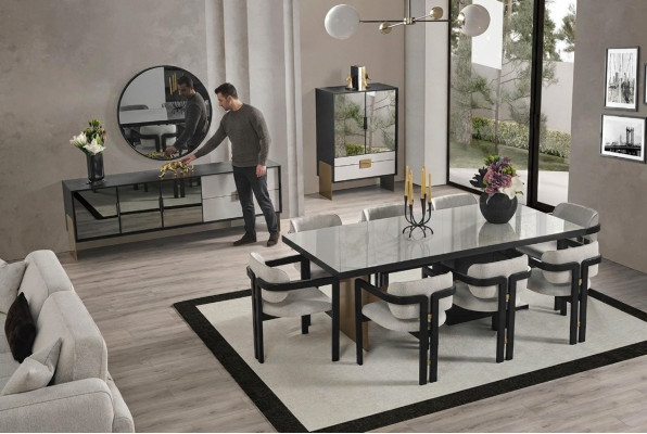 Moderno set da pranzo tavolo da pranzo 8 sedie credenza specchio 11 pezzi