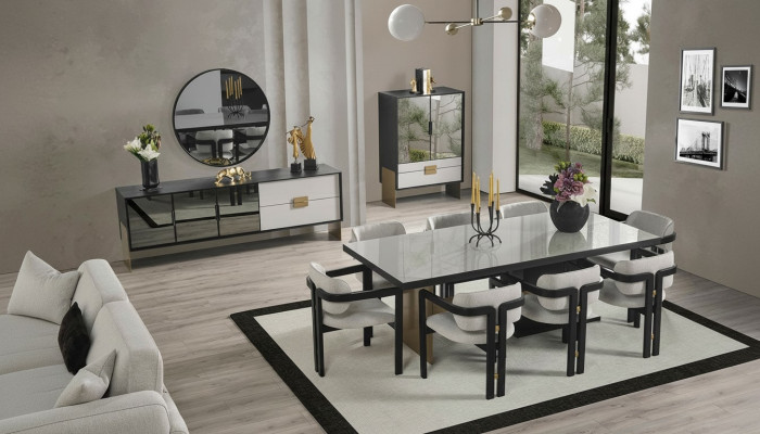 Moderno set da pranzo tavolo da pranzo 8 sedie credenza specchio 11 pezzi