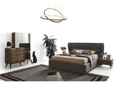 Set camera da letto moderna Letto design 2 comodini Comò Specchio