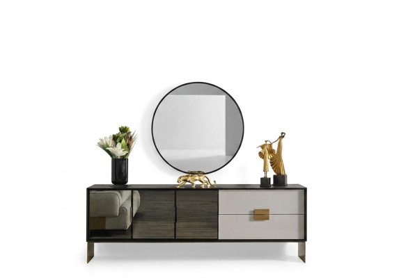 Set soggiorno nero Designer Sideboard Specchio di lusso Set 2 pezzi Nuovo
