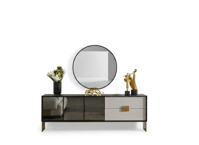 Set soggiorno nero Designer Sideboard Specchio di lusso Set 2 pezzi Nuovo