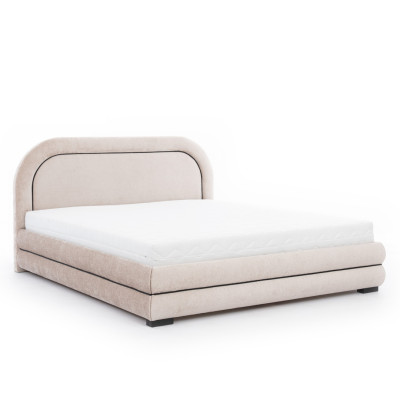 Set da camera da letto Designer Beiges con letto matrimoniale, 2 comodini in tessuto.