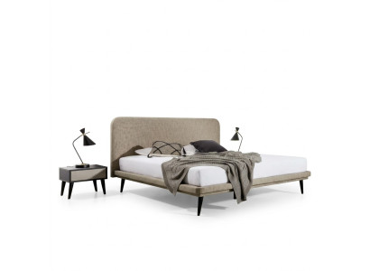 Mobili da camera da letto di lusso Tessuto marrone Letto Designer in Legno 2 comodini