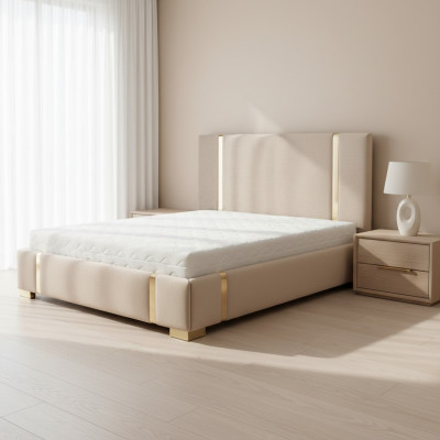 Letto moderno in acciaio inossidabile beige Camera da letto Letti Letto imbottito Mobili Nuovo