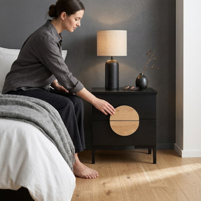 Comodino nero design Comodino con 2 cassetti Mobili in legno