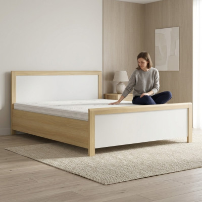 Camera da letto Letto in legno Letto matrimoniale bianco Designer Telaio in legno chiaro Nuovo
