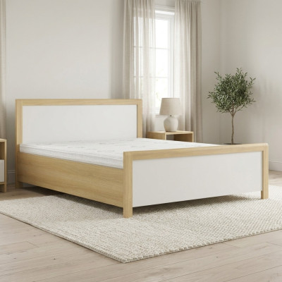Camera da letto Letto in legno Letto matrimoniale bianco Designer Telaio in legno chiaro Nuovo