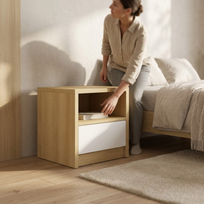 Comodino marrone chiaro 1 cassetto Console in legno per camera da letto di design
