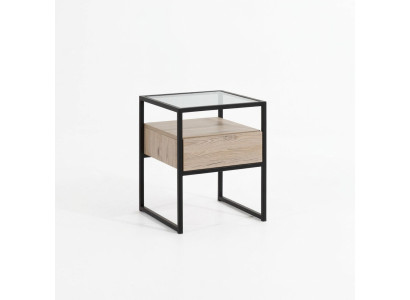 Camera da letto Comodino moderno Piano in vetro Struttura in metallo Mobili in legno