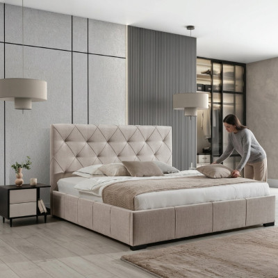Letto imbottito di lusso, testata alta, arredamento camera da letto