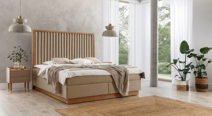 Camera da letto beige Letto matrimoniale 2x Comodini di lusso Mobili in legno pregiato 3 pezzi