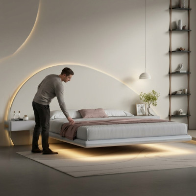 Letto a parete grigio Mobili da camera da letto moderni Struttura in legno Letti a LED Nuovi