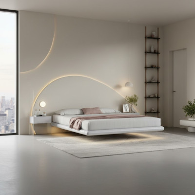 Letto a parete grigio Mobili da camera da letto moderni Struttura in legno Letti a LED Nuovi