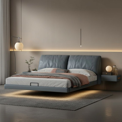 Camera da letto grigia Letti da designer Struttura in legno Mobili di lusso moderni