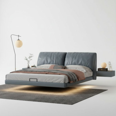 Camera da letto grigia Letti da designer Struttura in legno Mobili di lusso moderni