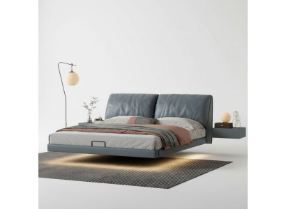 Camera da letto grigia Letti da designer Struttura in legno Mobili di lusso moderni